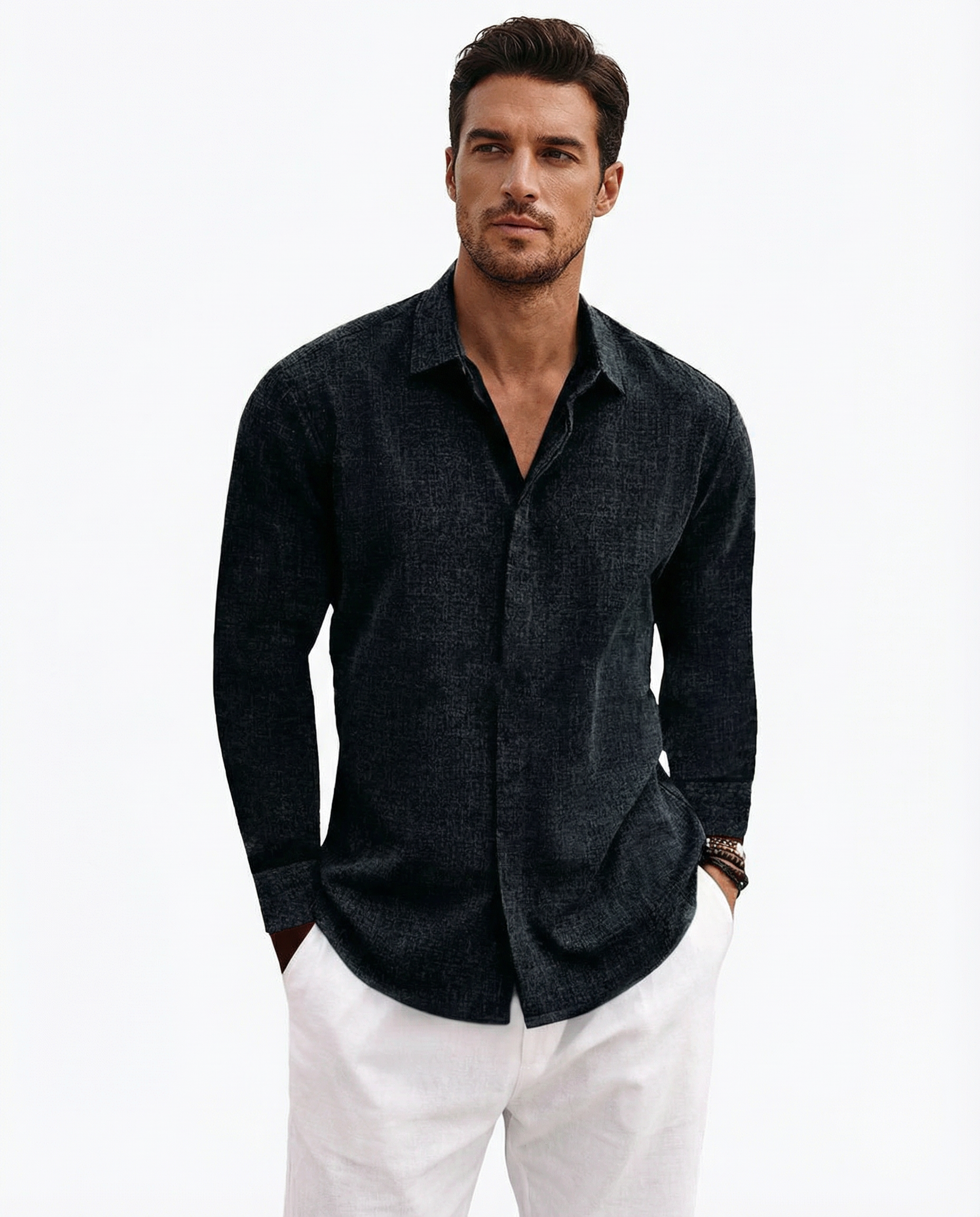 Austin | Men Tailored Fit Summer Shirt black model