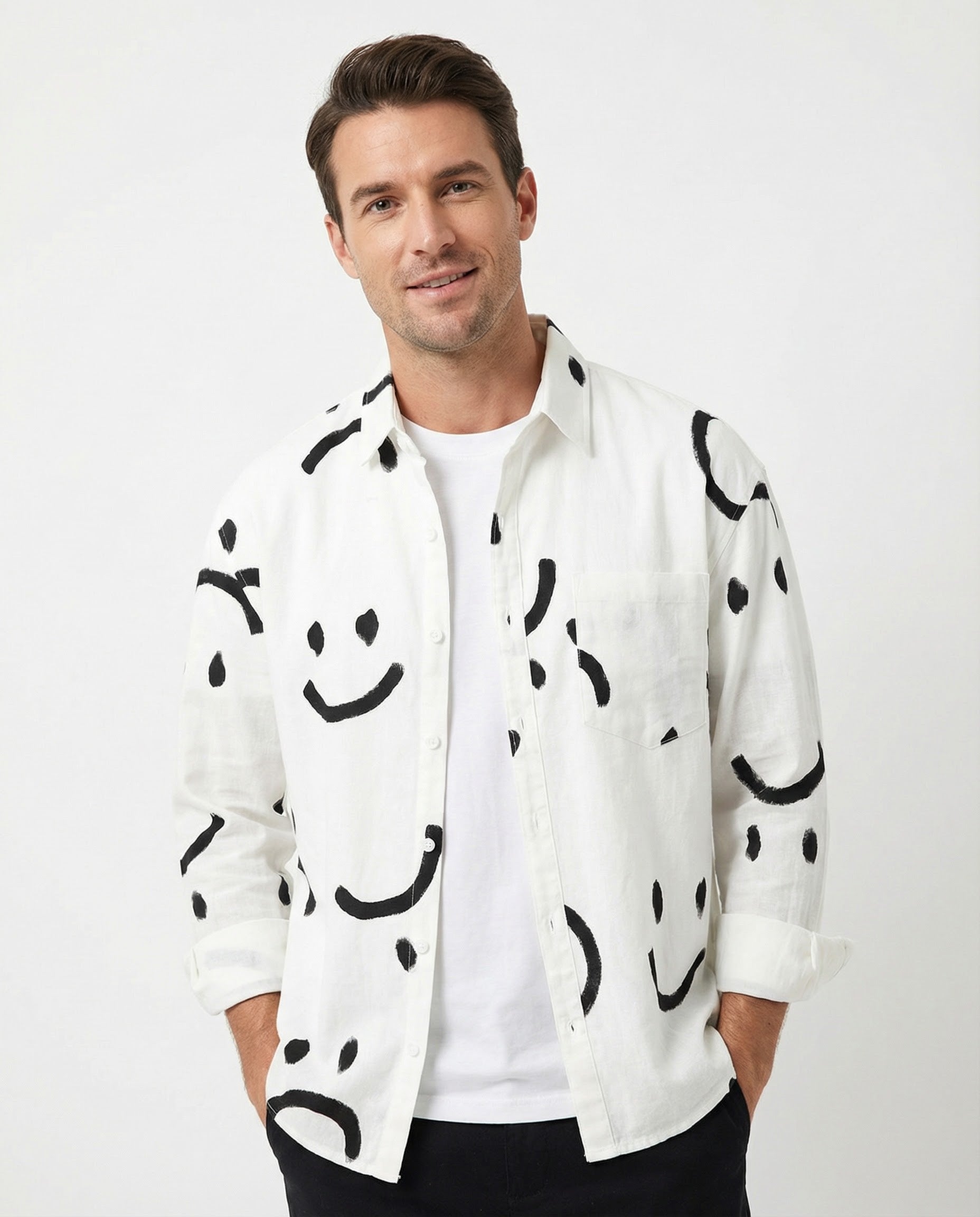 Cole_MenCasualFitLongSleeveShirtWhiteModel