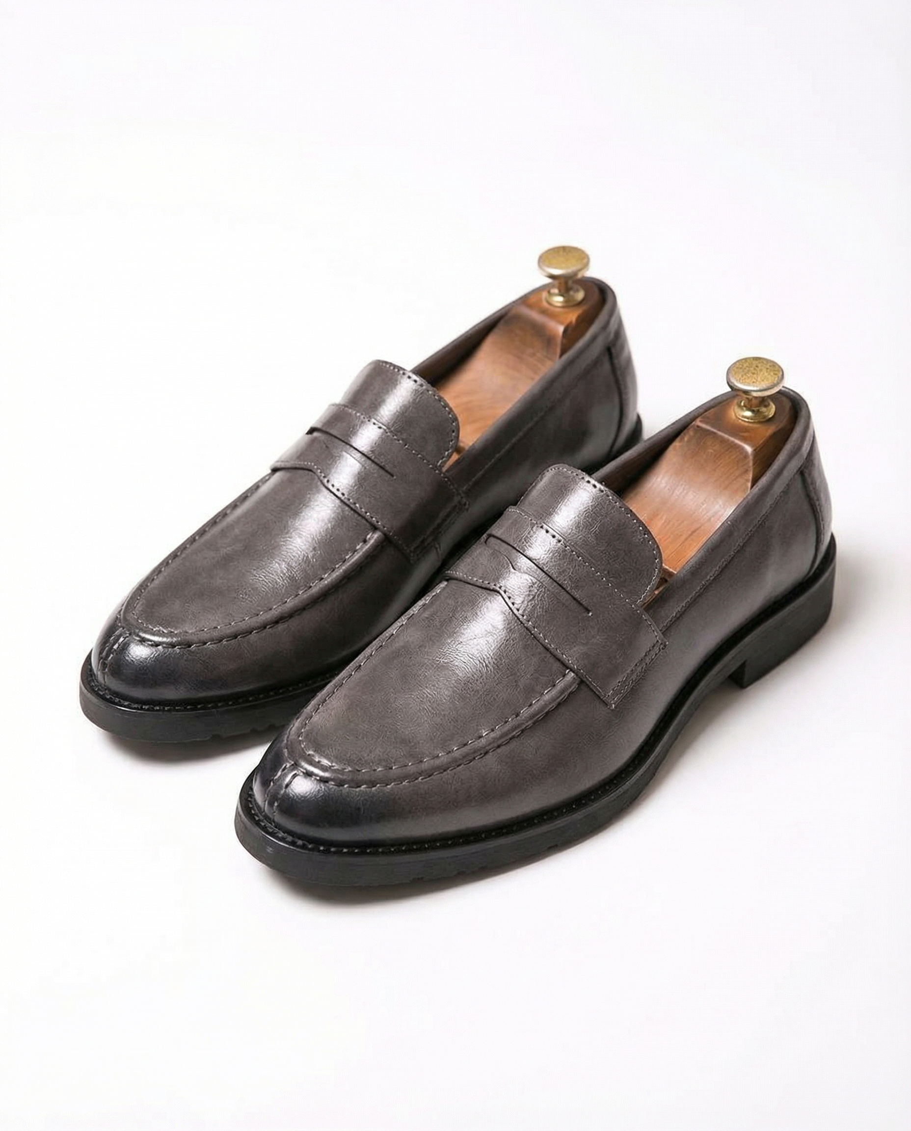 Colton | Men Stylish Leather Penny Loafers Gray Studio