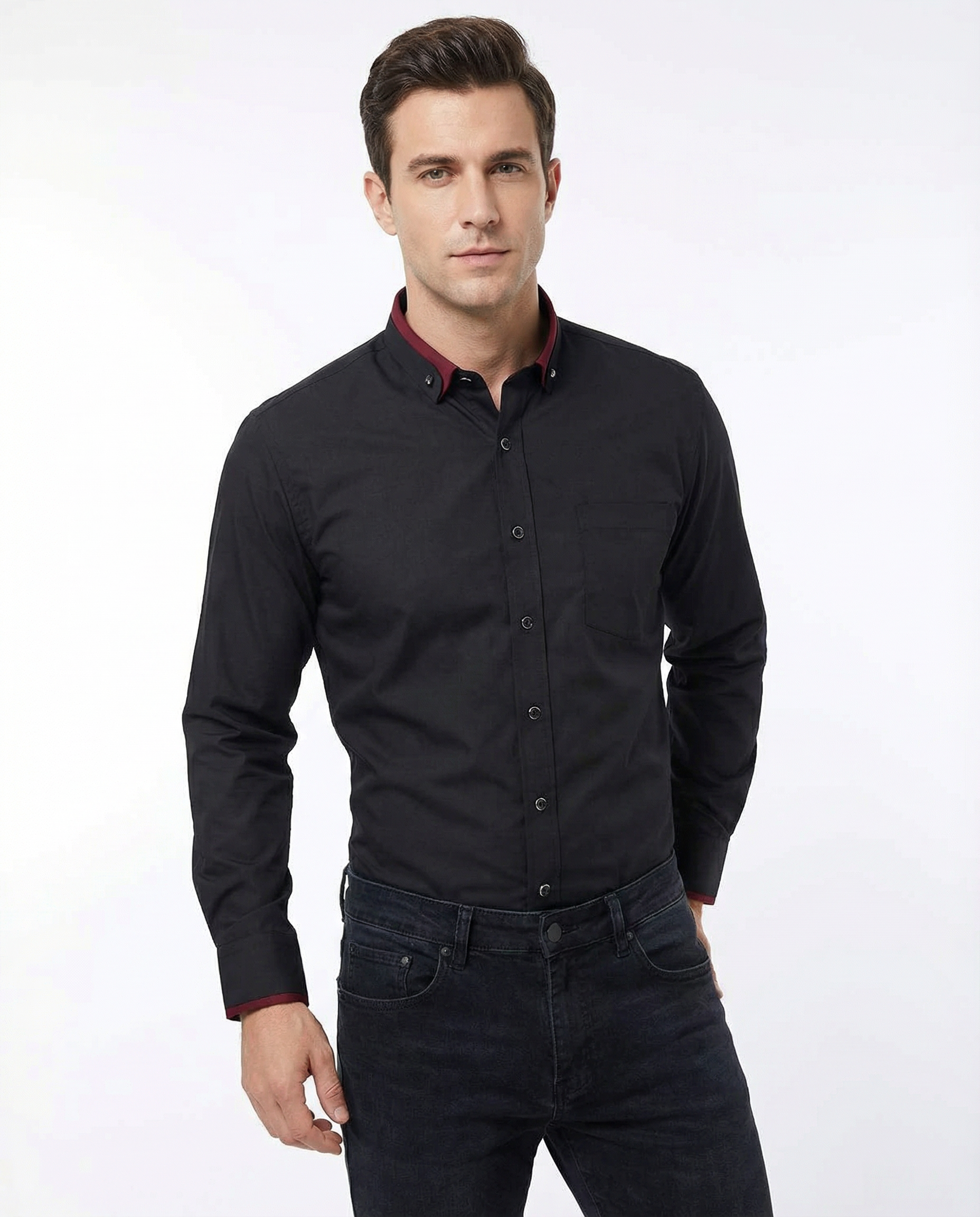 Cooper | Men Spring Full-Length Sleeves Shirt Black Model