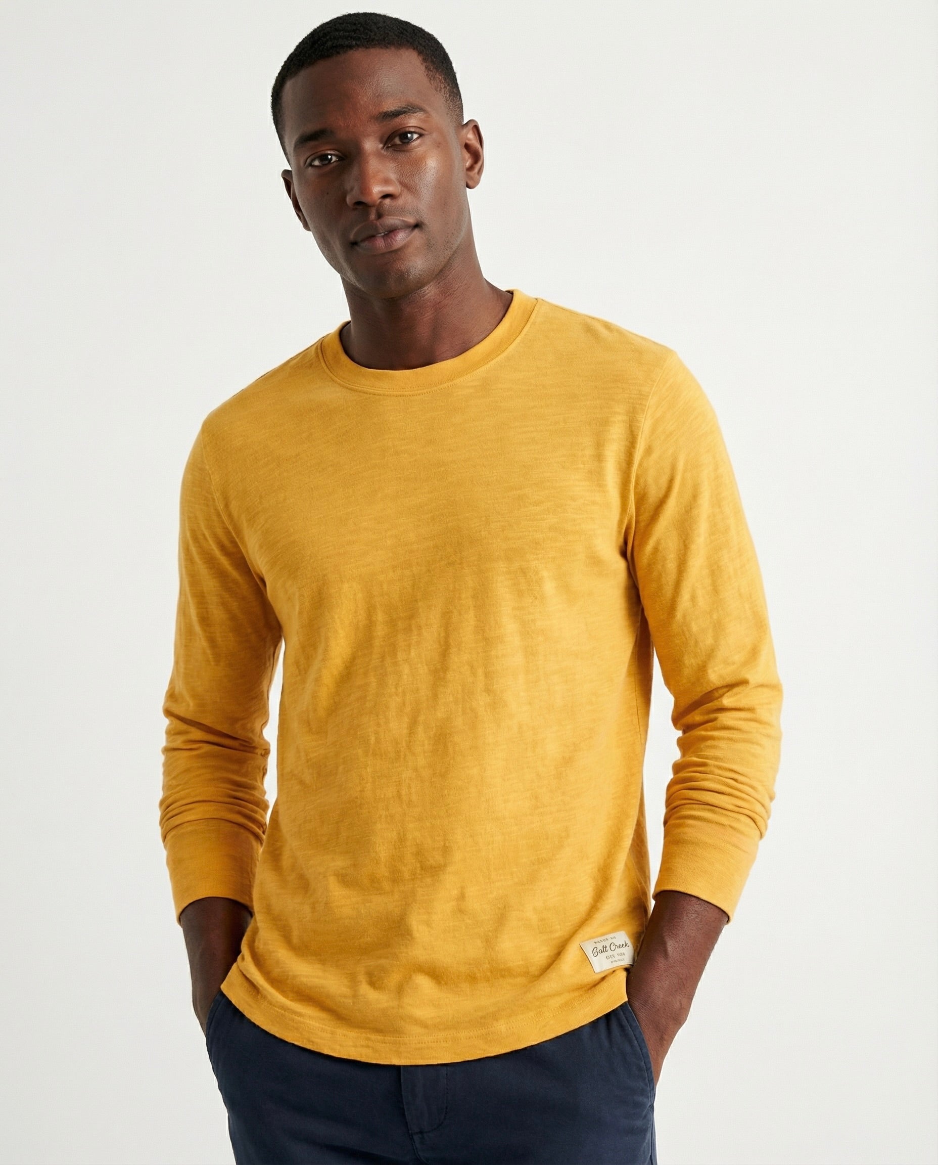 Dylan_MenRelaxedFitLongSleeveShirtYellowModel
