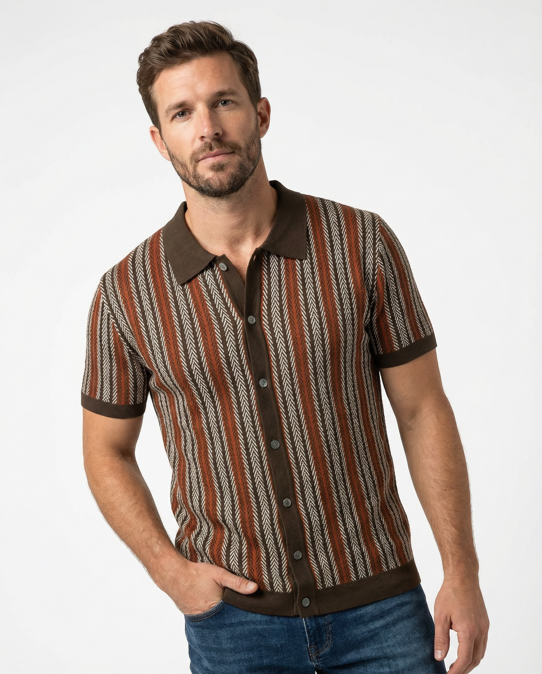Evan_MenSlimFitSummerPoloShirtBrownStudio