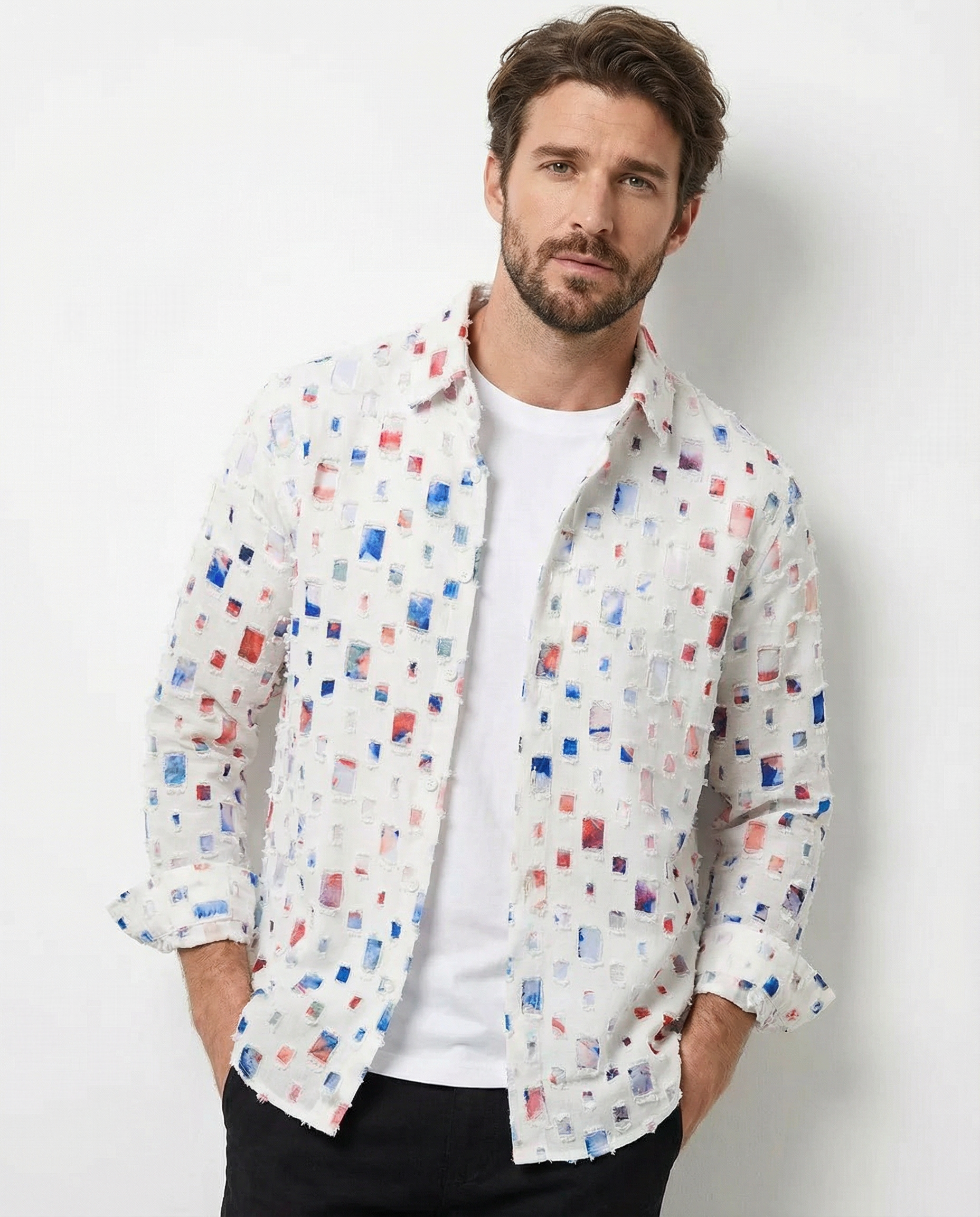 Logan_MenStylishFrayedDesignShirt_melange_LS